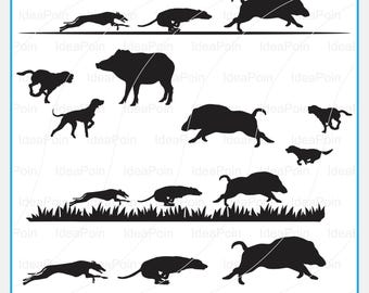 Hunting Dogs Chasing Wild Boar (svg, dxf, eps, png)