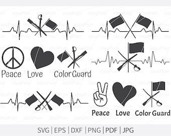 Peace Love Color Guard svg, Color Guard Svg File, Pulse Color Guard heartbeat,Color Guard svg, Marching Band svg,Color Guard Rifle Flag SVG