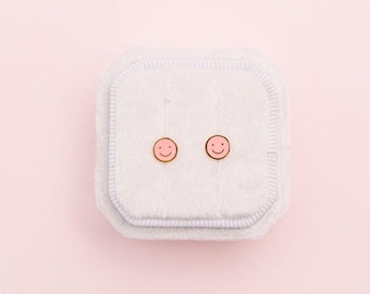 Pink Smiley Stud Earrings, Gift for My Daughter, Hypoallergenic Studs for Girls, Screw on Backs