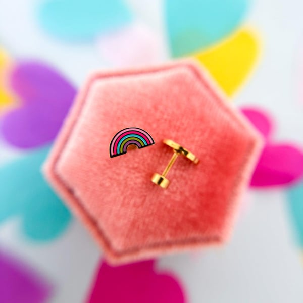 Rainbow Flat Back Stud Earrings for Sensitive Ears