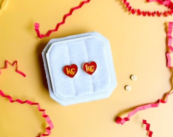 Kansas City Chiefs Heart Stud Earrings: Hypoallergenic Game Day Jewelry with Flat Backs