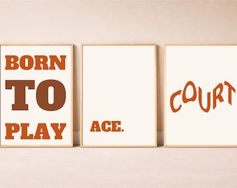 Terracotta Tennis Wall Art Set of 3, Aesthetic Tennis Girl Print, Instant Download, Sports Room Decor