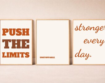 Terracotta Gym Wall Art Set of 3, Aesthetic Fitness Print, Instant Download, Motivational Poster