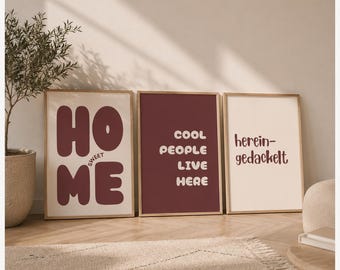 Funny Entryway Wall Art Printable Set of 3 – Welcome Home Posters, “Sweet Home” & Cool People Live Here, Neutral Beige Brown Hallway Decor