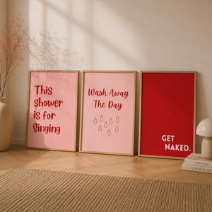Funny Bathroom Wall Art Printable Set – “Get Naked” Poster, Pink Aesthetic Decor, Cute Bathroom Prints, Instant Download