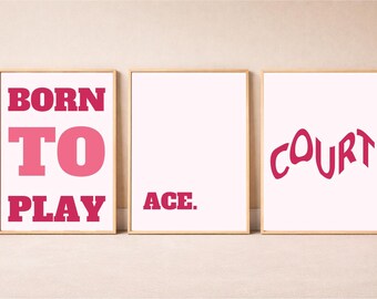 Pink Tennis Wall Art Set of 3, Aesthetic Tennis Girl Print, Instant Download, Sports Room Decor