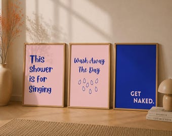 Funny Bathroom Wall Art Printable Set – “Get Naked” Poster, Pink Aesthetic Decor, Cute Bathroom Prints, Instant Download