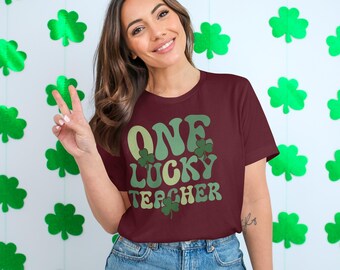 T-shirt één gelukkige leraar, St. Patrick's Day-shirt, Lucky Shamrock-T-shirt, cadeau-shirt leraar, leuke leraar T-shirts, top schoolgeest