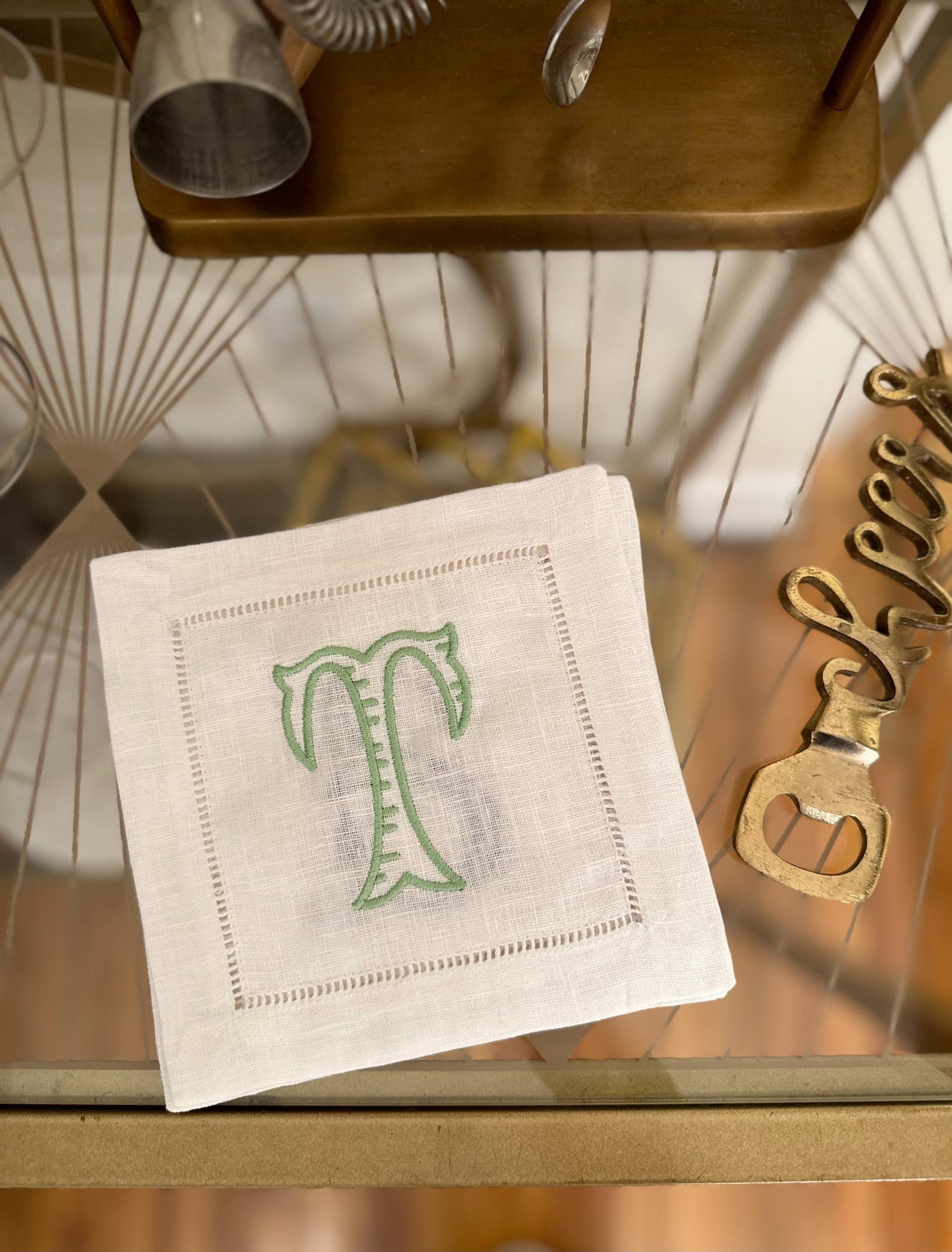 Custom Jumbo Fishtail Letter Monogram Embroidered Cocktail Napkin Set ...