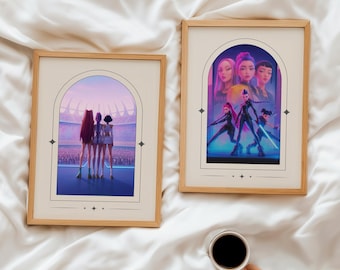 kpop demon hunters inspired poster set of 2 inspired by huntrix mira, rumi, zoey – vibrant fan art wall decor for kpop demon hunter fans.