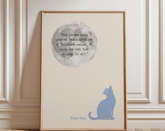 warrior cats inspired digital poster bluestar for fans, warrior cats wall art, book lover gift, bookish gift, reading gift or bookworm gift.