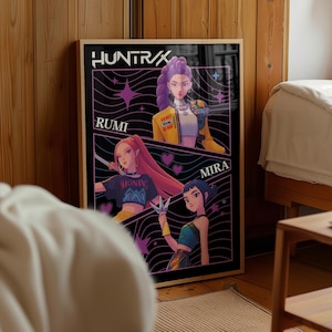 Kpop Demon Hunters Huntrix group poster featuring Mira, Rumi, Zoey – fan art, wall art and decor for Kpop Demon Hunter fans.