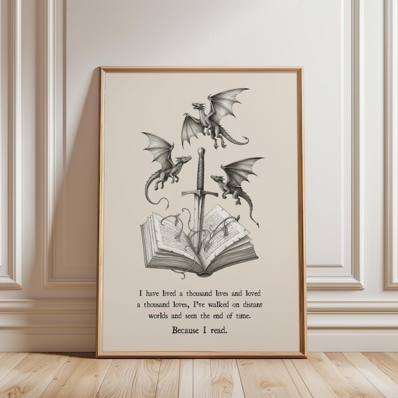 bookish wall art I have lived a thousand lives inspired by crescent city, fourth wing, zodiac academy, wizarding world – reading nook decor