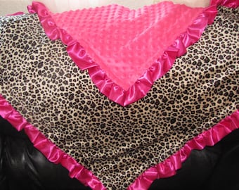 NEW black Minky Baby toddler Blanket pink Satin Ruffle CHEVRON Girl 40/"