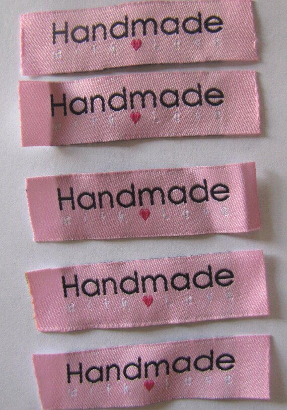 20 /" HANDMADE WITH LOVE /" SEW ON WOVEN LABELS craft TAGS scrapbook heart
