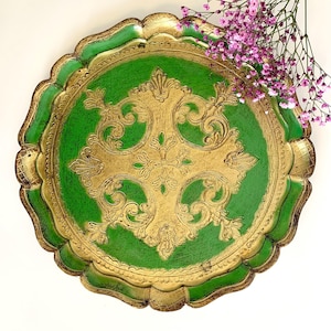 Vintage Green Florentine Serving Tray, 1970s