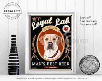 Yellow Lab Art, Dog Wall Art, Dog Decor, Loyal Lab Lager, Bar Decor, Dog Illustration, Dog Art Print, Lab Art, UNFRAMED