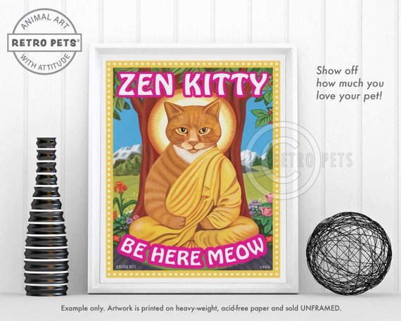 Zen Kat Print Kat Prints Grappige Kat Muur - Etsy Nederland