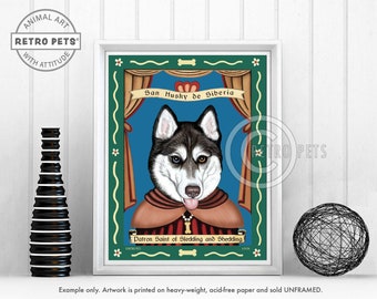 Siberian Husky Wall Art, Blue/Brown Eyes, Husky Print, Husky Dog Decor, Dog Decor, Kitchen Decor, Dog Saint, Greeting Cards, UNFRAMED