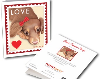 Dachshund Cards "Dachshund LOVE Stamp" 6 Small Greeting Cards by Krista Brooks