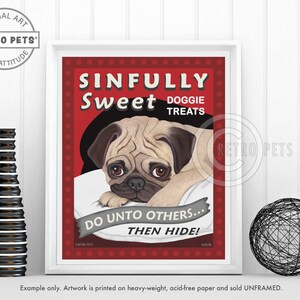 Pug Art, Fawn, Dog Wall Art, Dog Decor, Sinfully Sweet, Kitchen Decor, Pug Lover, Dog Art Print, Dog Lover Gift, Greeting Cards, UNFRAMED