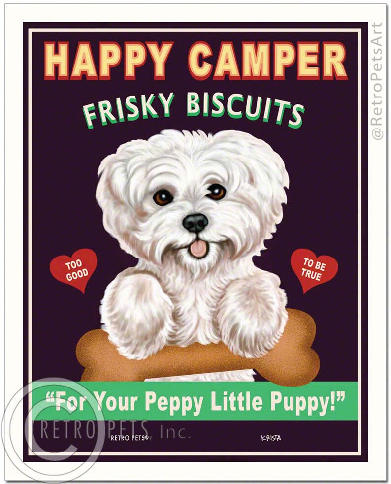 Maltese Art Dog Wall Art Dog Decor Happy Camper Biscuits Etsy
