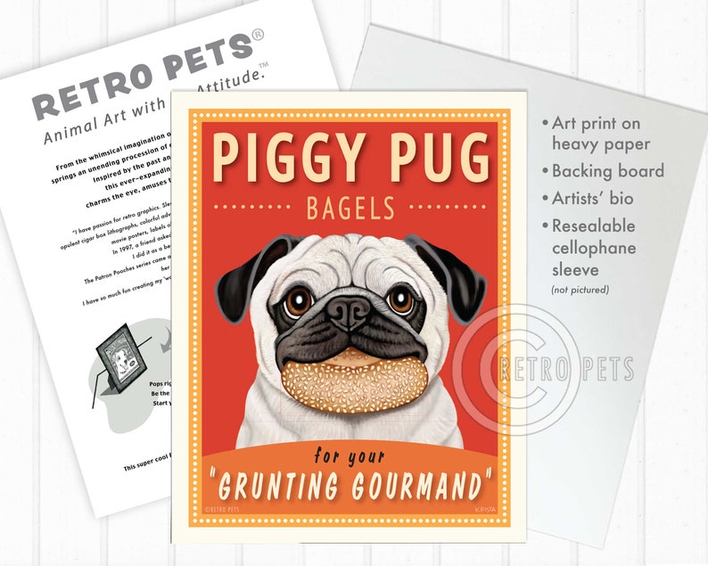Pug Art, Fawn, Dog Wall Art, Dog Decor, Piggy Pug Bagels, Kitchen Decor, Pug Lover, Pug Art Print, Dog Art Print, Dog Lover Gift, UNFRAMED image 5