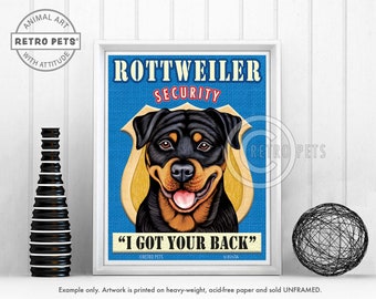 Rottweiler Art, Dog Wall Art, Dog Decor, Security, Bar Decor, Dog Art Print, Rottie, Rottweiler, Dog Lover Gift, UNFRAMED