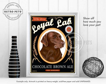 Chocolate Lab Art, Dog Wall Art, Dog Decor, Chocolate Brown Ale, Bar Decor, Dog Illustration, Lab Art Print, UNFRAMED