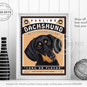Dachshund Art, Black Dachshund Wall Art, Pet Portrait, Dachshund Coffee Print, Dog Illustration Portrait, Dog Lover Gift, Dog Wall Decor