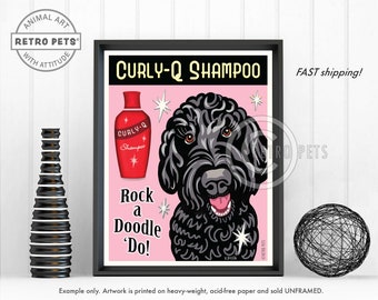 Black Goldendoodle, Doodle Art, Black Labradoodle, Pet Portrait, Dog Lover Gift, Black Doodle Dog, Dog Portrait, Retro Pets, Dog Mom Gift