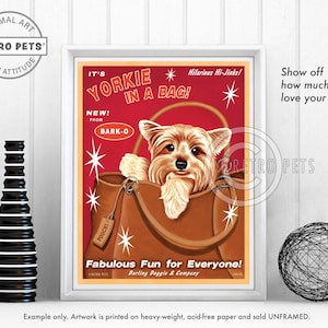 Yorkshire Terrier Art, Yorkie, Dog Wall Art, Dog Decor, Yorkie In A Bag, Kitchen Decor, Dog Art Print, Dog Lover Gift, UNFRAMED