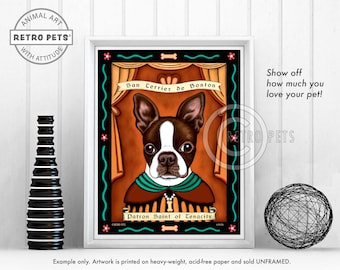 Boston Terrier Art, Dog Wall Art, Dog Decor, Boston Print, Tenacity, Kitchen Decor, Dog Illustration, UNFRAMED