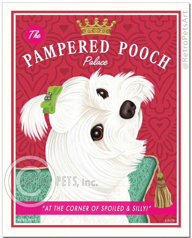 Maltese Art Dog Wall Art Dog Decor Pampered Pooch Kitchen | Etsy