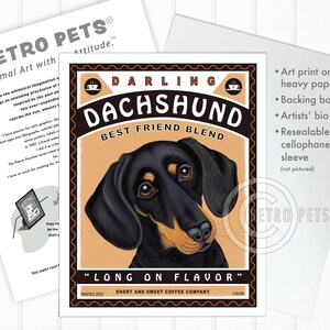 Dachshund Art, Black Dachshund Wall Art, Pet Portrait, Dachshund Coffee Print, Dog Illustration Portrait, Dog Lover Gift, Dog Wall Decort