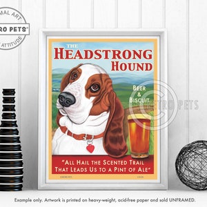 Basset Hound Art, Dog Wall Art, Basset Headstrong, Dog Decor, Dog Illustration, Bar Decor, Basset art print UNFRAMED