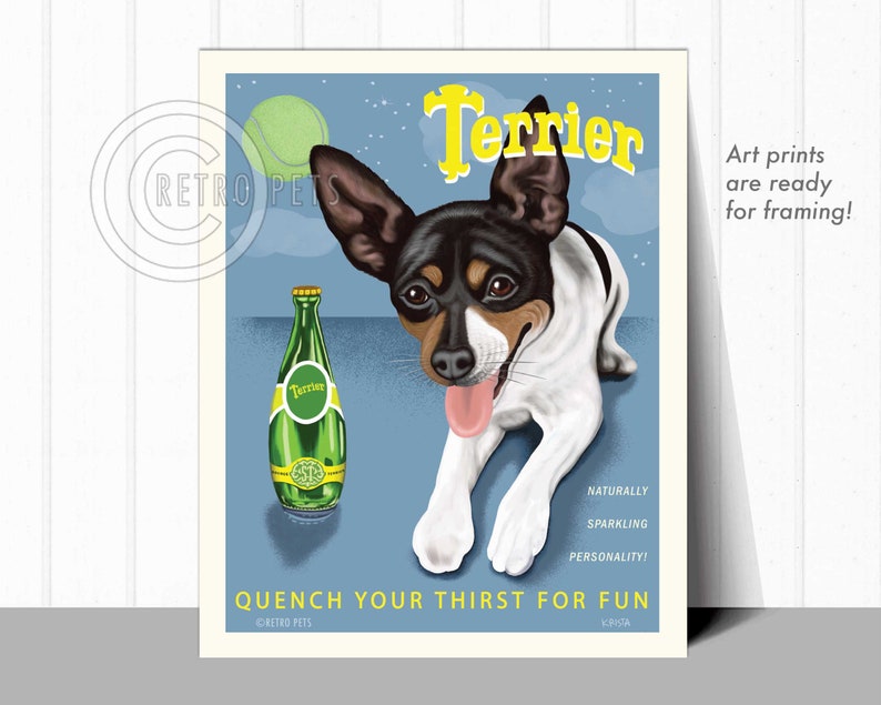 Rat Terrier Art, Smooth Toy Fox Terrier, Dog Wall Art, Dog Decor, Perrier Spoof, Terrier Art, Dog Art Print, Dog Lover Gift, UNFRAMED image 2