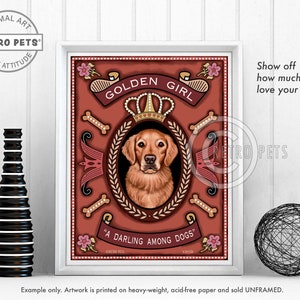 Golden Retriever Art, Dog Wall Art, Dog Decor, Golden Girl, Kitchen Decor, Dog Illustration, Retriever Dog Art, UNFRAMED
