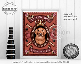 Golden Retriever Art, Dog Wall Art, Dog Decor, Golden Girl, Kitchen Decor, Dog Illustration, Retriever Dog Art, UNFRAMED