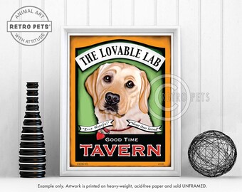 Yellow Lab Art, Dog Wall Art, Dog Decor, Yellow Labrador, Dog Lover Gift, Bar Decor, Dog Illustration, Dog Print, Greeting Cards, UNFRAMED