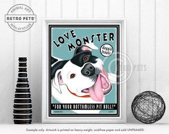 Pit Bull Art, Love Monster, Dog Decor, Pitbull Decor, Pet Portrait, Pet Painting Pet Lovers, Dog Portrait, Pit Bull Print, Dog Lovers