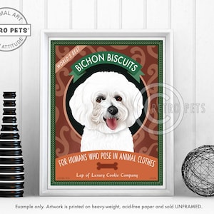 Bichon Frise Art, Dog Wall Art, Bichon Biscuits, Kitchen Decor, Dog Illustration, Dog Decor, Greeting Cards or UNFRAMED print