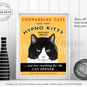 Hypno Kitty, Black and White Cat, Funny Art Print, Tuxedo Cat, Cat Kitchen Art, Cat Lover Gift, Kitty Cat Décor, Pet Portrait, Cat Mom Gift