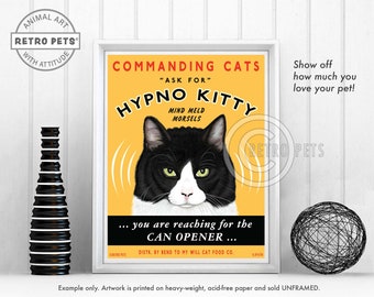 Hypno Kitty, Black and White Cat, Funny Art Print, Tuxedo Cat, Cat Kitchen Art, Cat Lover Gift, Kitty Cat Décor, Pet Portrait, Cat Mom Gift