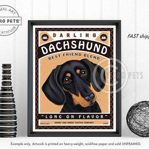 Dachshund Art, Black Dachshund Wall Art, Pet Portrait, Dachshund Coffee Print, Dog Illustration Portrait, Dog Lover Gift, Dog Wall Decort