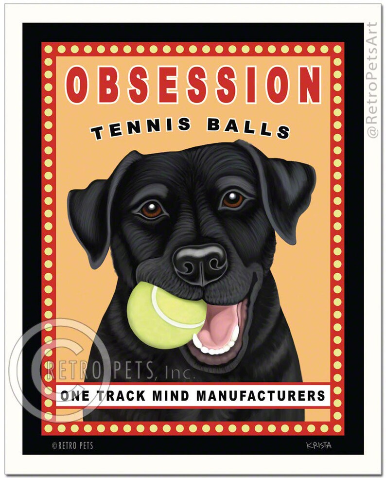 Black Lab Art Dog Wall Art Dog Decor Obsession Tennis | Etsy