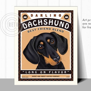 Dachshund Art, Black Dachshund Wall Art, Pet Portrait, Dachshund Coffee Print, Dog Illustration Portrait, Dog Lover Gift, Dog Wall Decort