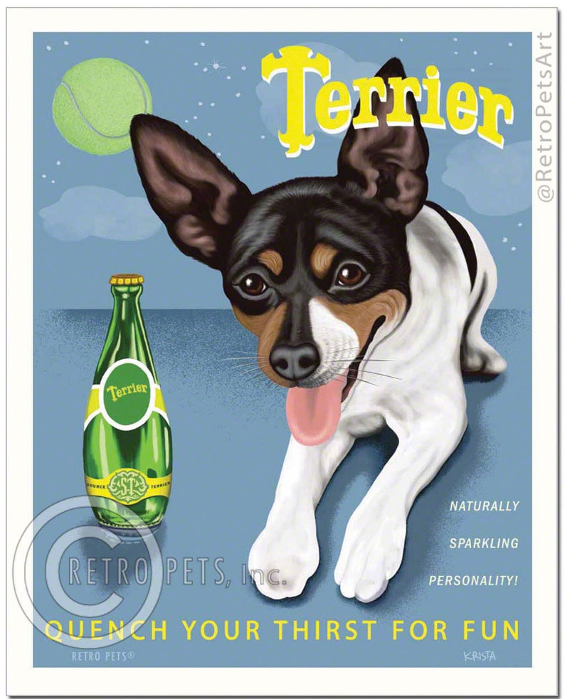 Rat Terrier Art, Smooth Toy Fox Terrier, Dog Wall Art, Dog Decor, Perrier Spoof, Terrier Art, Dog Art Print, Dog Lover Gift, UNFRAMED image 6