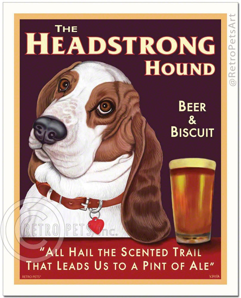 8x10 Basset Hound Art Headstrong Hound Beer & Biscuit Etsy