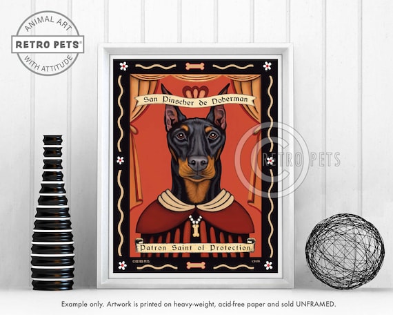 Doberman Art, Dog Art, Dog Decor, Patron Saint of Protection, Dog Illustration, Dog Art Print, UNFRAMED